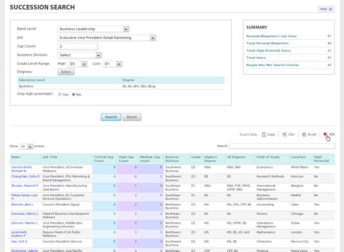 Succession Search - Development Experiences Blueprint™ — U.S. Patent No. 7,912,790